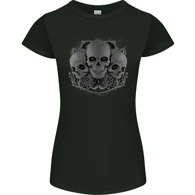 Gothic Skulls Biker Motorcycle Motorbike Womens Petite Cut T-Shirt — 第 1/2 张图片