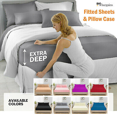 Extra Deep Plain Fitted Sheet Bed For Mattress Single Double Super King Size • 1.18£