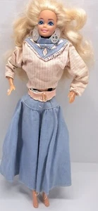 Vtg Mattel Feeling Fun Barbie Denim Western Outfit W/ Earrings & Ring - Picture 1 of 4