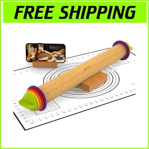 Versatile 13.6" Adjustable Rolling Pin Set with Silicone Mat & Wooden Support - Picture 1 of 11