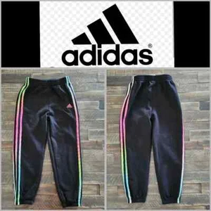 Adidas Black Sweatpants with Vibrant Side Stripes Girls Size 6 - Picture 1 of 5