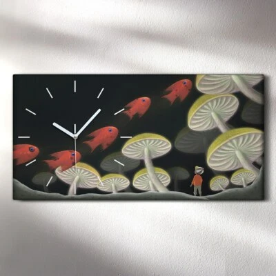 Wanduhr Bürouhr Leinwand Bild 60x30 Malerei Fantasie Surrealistische Fische - Bild 1 von 4