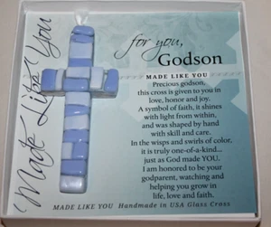 Blue glass mosaic cross Godson gift wall hanging ornament Christian Grandparent - Picture 1 of 8