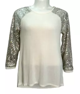 NWT Maurices Studio Y Sequin Long Sleeve Pullover Tee Top, Ivory, Size L - Picture 1 of 10