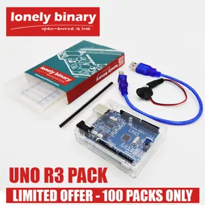 UNO R3 Arduino Compatible Board + USB Cable + Battery Snap + Case Boxed Package - Picture 1 of 8