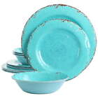12 Piece Round Melamine Dinneware Set In Tiffany Blue