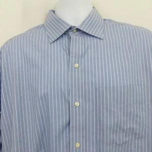 Tommy Hilfiger Blue White Stripe Shirt Mens L 16 1/2 LS Button 100% Cotton - Picture 1 of 10