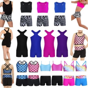 Kid Girls Dance Outfits Crop Tops+Shorts Leotards Gym Sport Fitness Workout Set - Picture 1 of 62