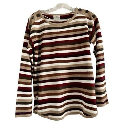 Blusa suéter feminina ST JOHN’S BAY (nova com etiquetas) listrada multicolorida gola redonda - PEQUENA - Imagem 1 de 4