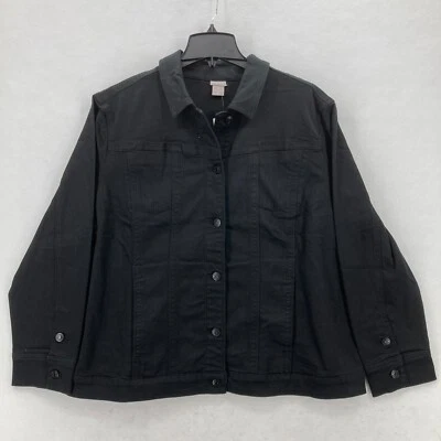 Chico's Denim Jacket Women's 4 Black Button Front Classic Casual Layering Biker - Image 1 of 4