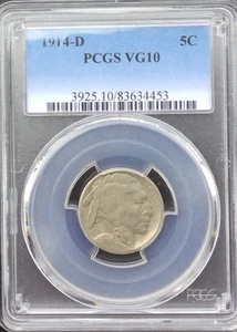 Buffalo Nickel 1914  D  PCGS Graded Original Coin VG10 - Picture 1 of 4