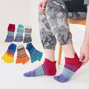 Five Finger Separate Toe Sport Athletic Crew Casual Solid Ankle Cotton Men Socks - Picture 1 of 29