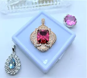 8 Colgante de rubí rojo birmano certificado TCW enchapado en oro rosa 18K plata esterlina - Imagen 1 de 11