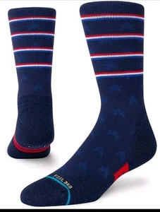 Stance Men M 6-8.5 Independence Crew Height Performance Socks Feel 360 Blue Star - Picture 1 of 9
