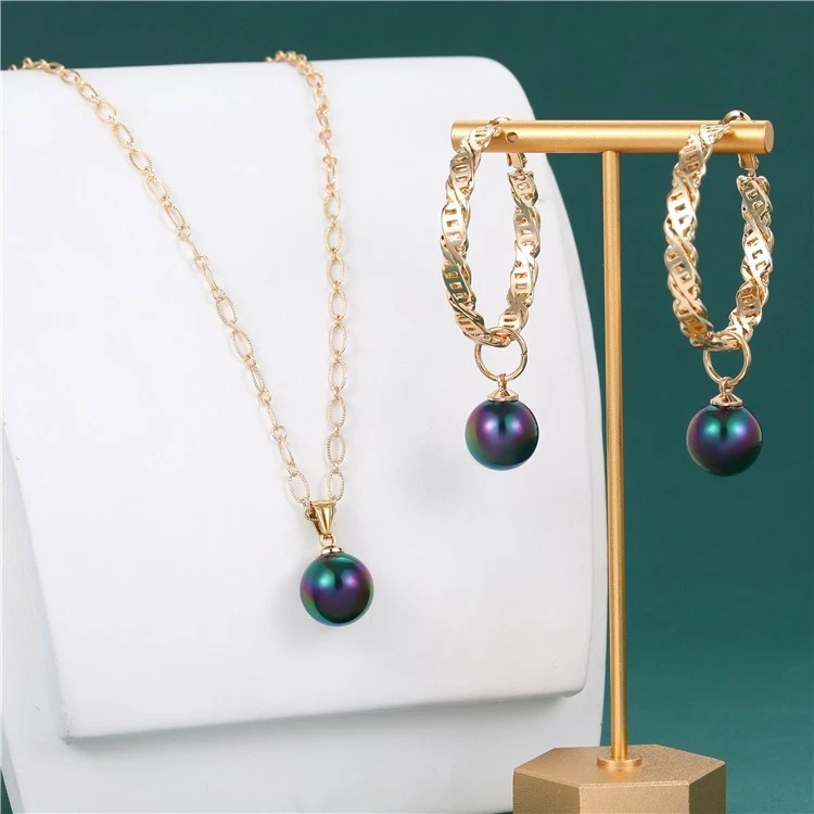 Female Black pearl Necklace and Earring set - Image 1 of 1
