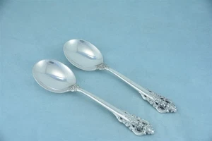 2 Wallace Grande Baroque Sterling Silver 6-1/8" Cream Soup Spoons No Monogram - Picture 1 of 9