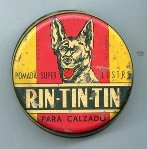 Rin-Tin-Tin 40er Jahre Schuh Vintage Uruguay Dose Polierpaste/Creme Litho Blechdose - Bild 1 von 8