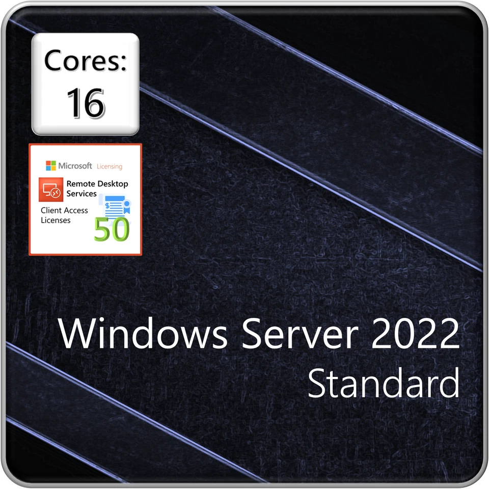 Windows Server 2022 edición estándar - licencia de 16 núcleos/2VM y 50 RDS dispositivos CALs Foto 1 de 1
