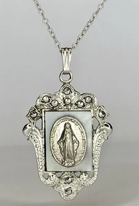 Ciondolo e collana 18" vintage Creed argento sterling Maria Immacolata Concezione - Foto 1 di 17