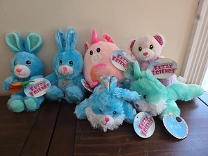 Fuzzy Friends Floppy Bunny Rabbit Plush 9" Soft Stuffed Animal Lot 6 Blue Teal - Picture 1 of 4
