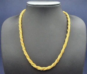 Collana vintage anni 70 elegante corda intrecciata maglia catena tono oro gioielli - Foto 1 di 10
