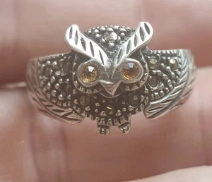 Sterling Silver Citrine Owl Ring Size U R99 - Picture 1 of 5