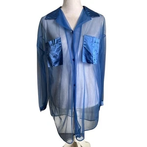 Camicia vintage anni 90 Nite Images blu trasparente nylon organza raso bottoni grande - Foto 1 di 8