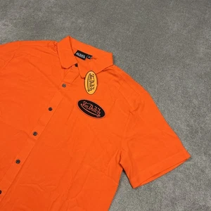 NEW Von Dutch Mechanic Shirt Orange Pockets Mens Large Relaxed Rayon Work RARE - Picture 1 of 9