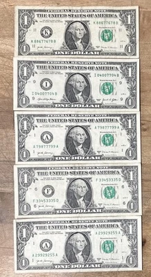 (5) TRINARY/LOW SUM/HIGH SUM 2017 $1 Dollar Bill Fancy Serial Number - Image 1 of 4
