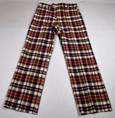 Vintage Plaid Pants 34 x 31 50s 60s Light Weight Authentic India Madras Magenta - Image 1 of 4