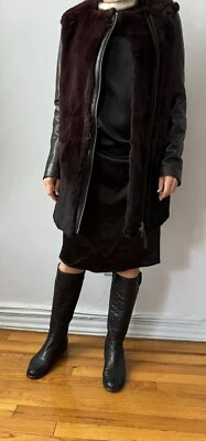 MACKAGE OMBRE REAL FUR LAMBSKIN LEATHER SLEEVES JACKET COAT SIZE S - Image 1 of 4