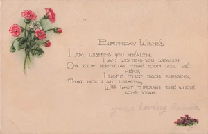 Vintage Antique Birthday Wishes Pink Flowers Poem Postcard - Picture 1 of 2