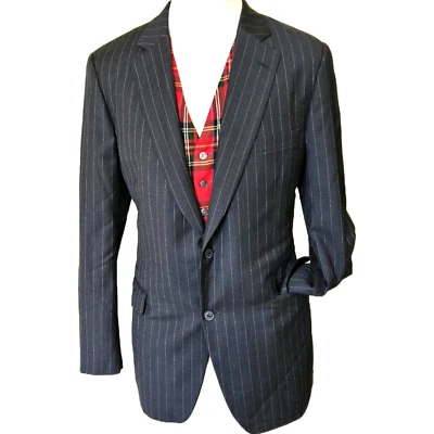 Paul Stuart Striped Black White Blazer Mens 44L Super 110s Wool Suit Jacket - Image 1 of 4