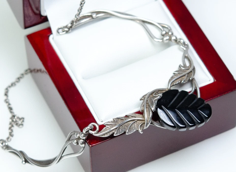 925 Argento - Collana Vintage - Intaglio Su Onice - Immagine 1 di 4