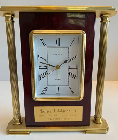 Linden Mantle Quartz Desk Clock Rosewood And Solid Brass Roman Ruins Style Work Cover