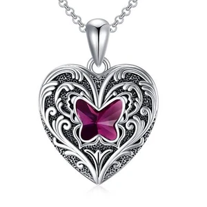 SOULMEET Purple Crystal Butterfly Heart Locket Necklace That Holds 2 Pictures... - Picture 1 of 6