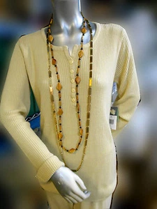 2 Vintage 1970 Halsketten -26" goldfarbenes Metall & 23" Muschel wie/Bohne (nicht sicher). - Bild 1 von 4