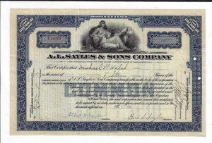 MASSACHUSETTS 1920 A L Sayles & Sons Company Stock Certificate Textiles ABN - Picture 1 of 2