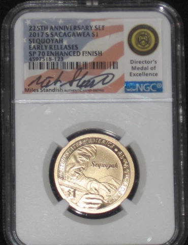 2017 Sacagawea Enhanced Dollar Signed set NGC Grade SP70 ER Miles Standish RARE Cover