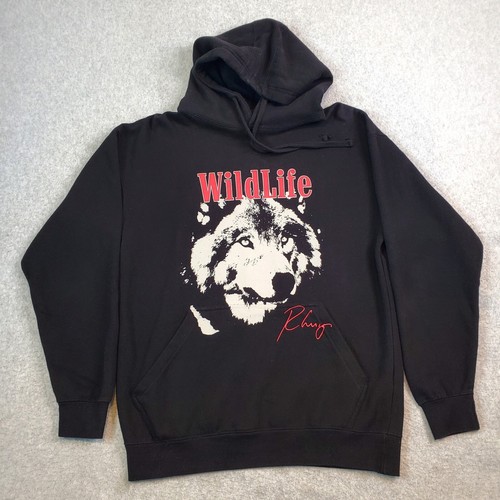 Felpa con cappuccio Rhude RHUIGI uomo taglia media M lupo selvatico nero tasche