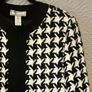Simonton Says Womens Blazer & Scarf L Blk/Wt Geometric Houndstooth Pom Pom NWT - Picture 1 of 11