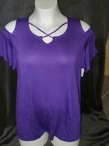 Catherines Cold Shoulder Tunic Top Strappy Keyhole Tee Shirt Purple Size OX NWT - Picture 1 of 5