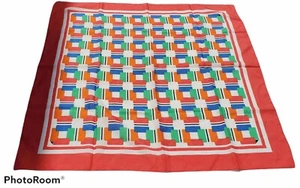 Vintage Scarf 27" Square Red Blue Geometric Made in Italy Colorblock Pattern - Picture 1 of 4