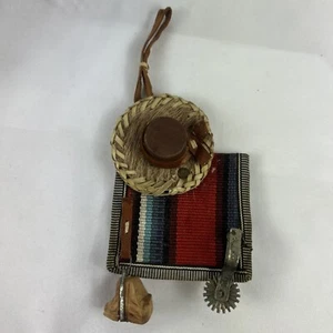 Souvenir Ornament Mexican Tapestry Sombrero Spur Leather 6x3” - Picture 1 of 4