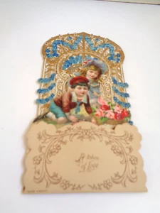 VINTAGE GERMAN VALENTINE DIE CUT GIRL/BOY POP UP/ STAND UP WITH HONEYCOMB AS IS - Picture 1 of 9