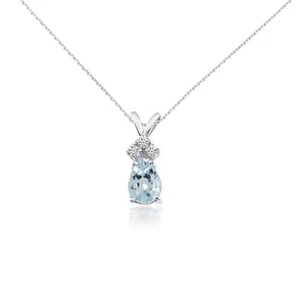 14k White Gold 7X5 Aquamarine Pear Pendant with Diamonds and 18" Chain - Picture 1 of 3