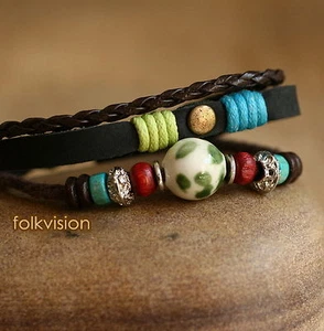 12 PCS Wholesale TRIBAL SURFER HANDMADE LEATHER HEMP BRACELET LB189 - Picture 1 of 2