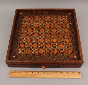 Antique Syrian Mosaic Wood Marquetry & MOP Inlaid 2-Drawer Chess Game Board, NR - Picture 1 of 10