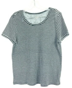 American Eagle Womens Crew Neck T Shirt Striped Short Sleeve Gray White Size L. - Picture 1 of 8