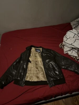 Chaqueta de bombardero de vuelo de aviación de cuero negra grande Boeing Mcdonnell Douglas para hombre Foto 1 de 4